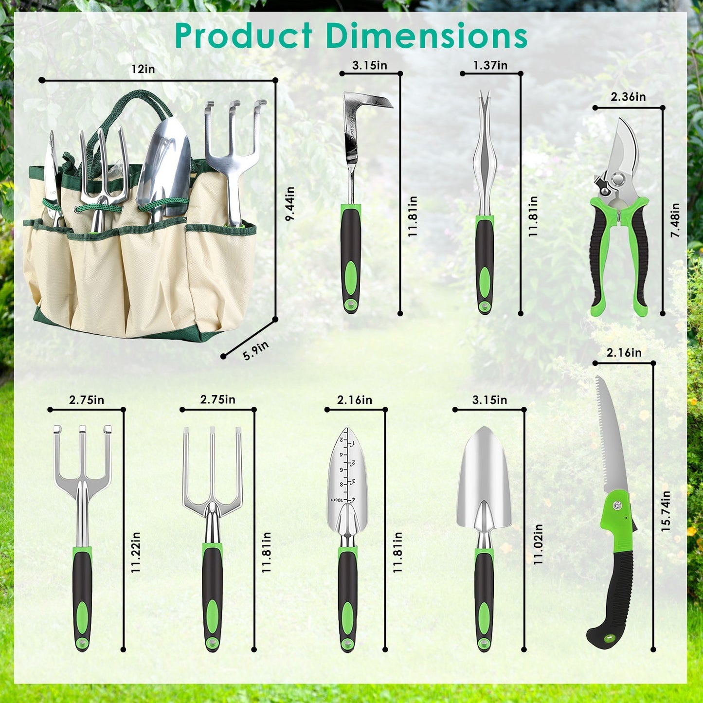 13-Piece Aluminum Garden Tool Set with Carry Bag